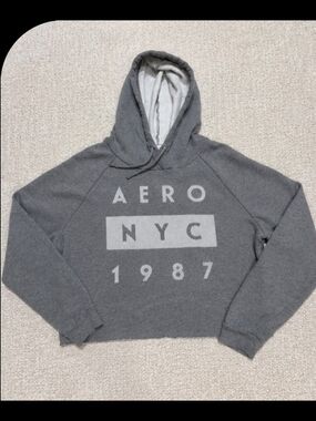 Aeropostale AERO NYC 1987 Gray Cropped Fleece Hoodie Women's Small